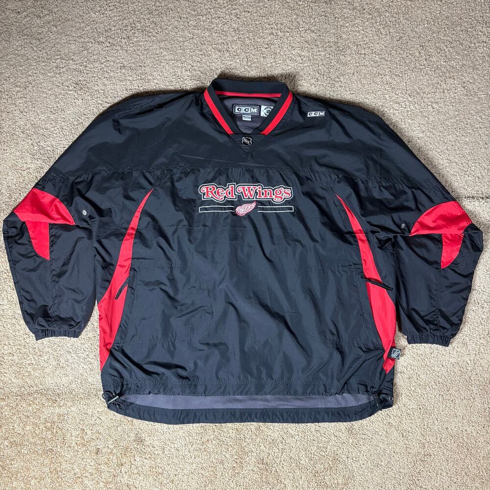 Detroit Red Wings NHL CCM Center‎ Ice Pullover Jacket Black Red Men’s Size 2XL